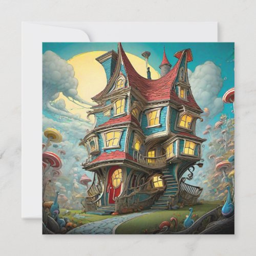 Whimsical Storybook Crooked House  Greeting Card