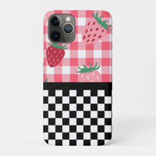 Whimsical Strawberries and Checkerboard iPhone 11 Pro Case