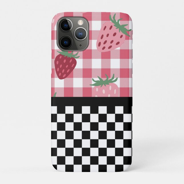 Whimsical Strawberries and Checkerboard  Case-Mate iPhone Case (Back)