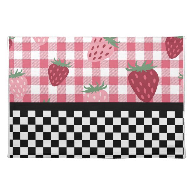 Whimsical Strawberries and Checkerboard  Cloth Placemat (Front)