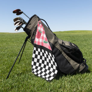 Whimsical Strawberries and Checkerboard Golf Towel