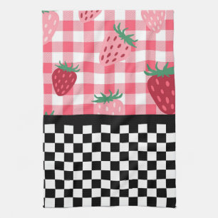Whimsical Strawberries and Checkerboard Kitchen Towel