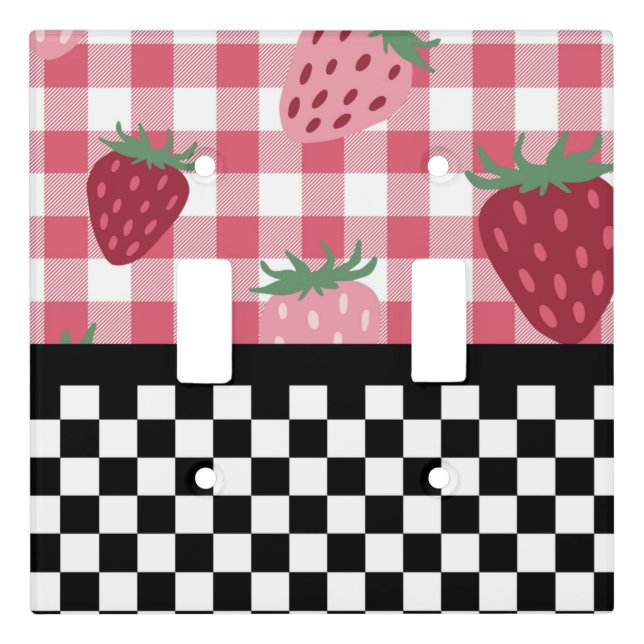 Whimsical Strawberries and Checkerboard   Light Switch Cover (Front)