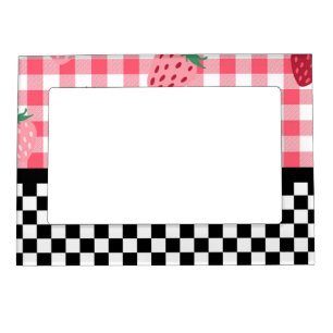 Whimsical Strawberries and Checkerboard  Magnetic Frame