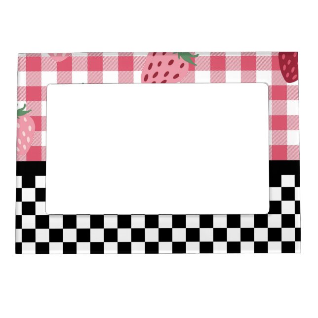 Whimsical Strawberries and Checkerboard  Magnetic Frame (Front)