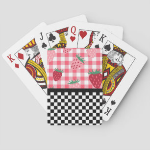 Whimsical Strawberries and Checkerboard Poker Cards