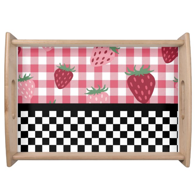 Whimsical Strawberries and Checkerboard  Serving Tray (Front)