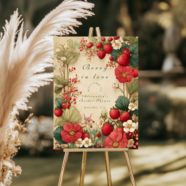 Whimsical Strawberry Botanicals Bridal Shower Foam Board (Creator Uploaded)