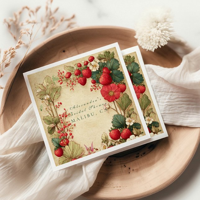 Whimsical Strawberry Botanicals Bridal Shower Napkins (Creator Uploaded)