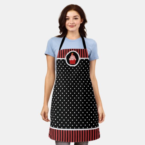 Whimsical Strawberry Cupcake Baker Dot Stripe Apron