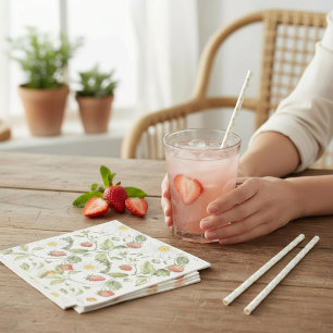 Whimsical Strawberry Daisy Floral Print Napkins
