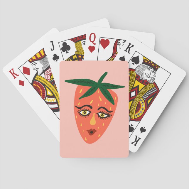 Whimsical Strawberry Funny Face CUSTOMIZE IT Poker Cards (Back)