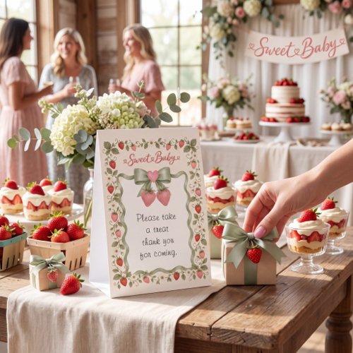 Whimsical Strawberry Gingham Baby Shower Sign