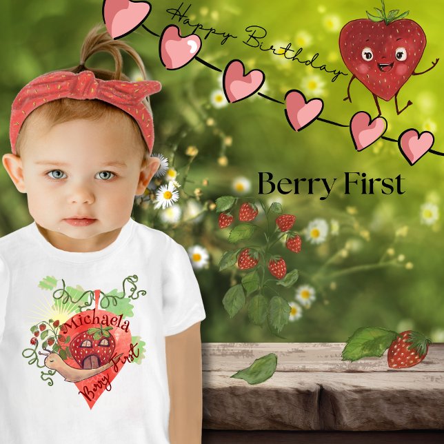 Whimsical Strawberry House Berry First Birthday Baby T-Shirt (Whimsical Strawberry House Berry First Birthday Baby T-Shirt)