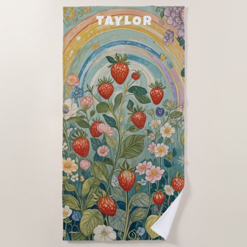 Whimsical Strawberry Patch Beach Towel