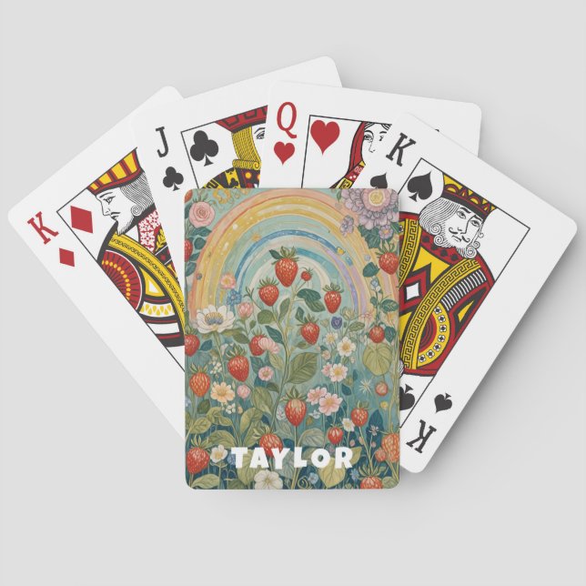 Whimsical Strawberry Patch Poker Cards (Back)
