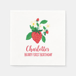 Whimsical Strawberry with Floral Details Napkins