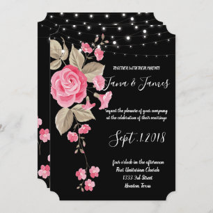 Whimsical String Lights Black wedding Invitation