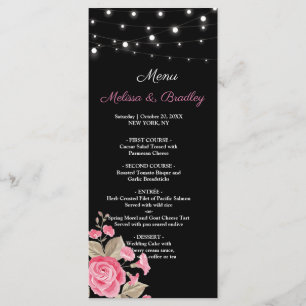 Whimsical String Lights Black Wedding Menu