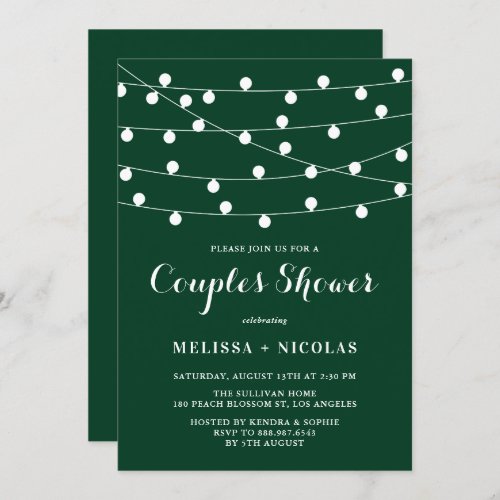 Whimsical String Lights Green Couples Shower Invitation