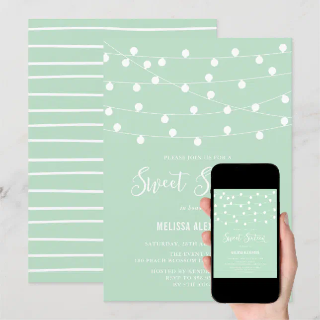Whimsical String Lights Mint Green Sweet 16 Party Invitation Zazzle