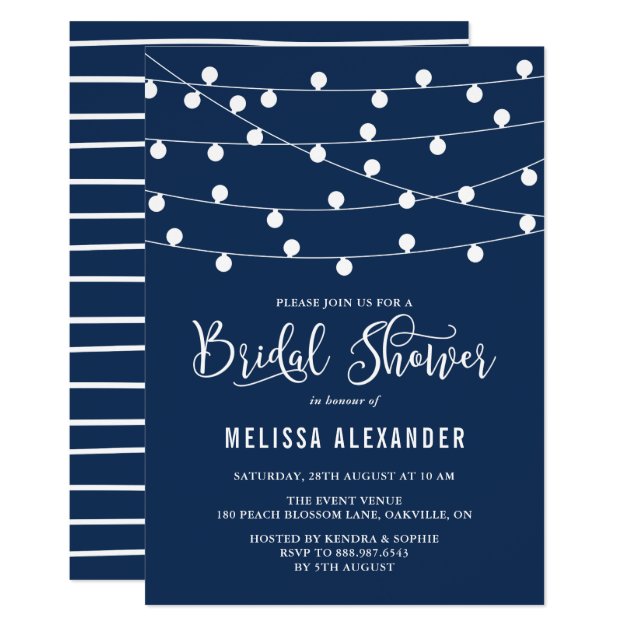Whimsical String Lights Navy Blue Bridal Shower Invitation