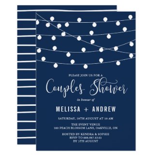 Whimsical String Lights Navy Blue Couples Shower Invitation