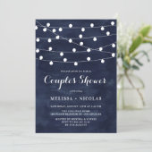 Whimsical String Lights Navy Blue Couples Shower Invitation (Standing Front)