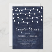 Whimsical String Lights Navy Blue Couples Shower Invitation (Front)