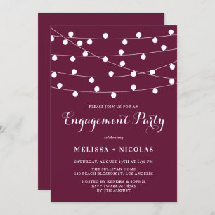 Whimsical String Lights Purple Engagement Party Invitation