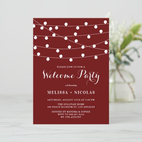 Whimsical String Lights Red Welcome Party Invitation