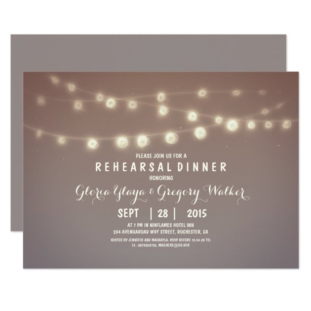 Whimsical String Lights Rehearsal Dinner Invites