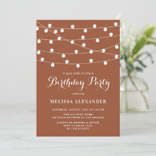 Whimsical String Lights Terracotta Birthday Party Invitation