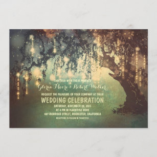 whimsical string lights tree wedding invitations