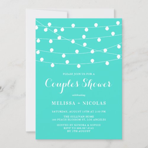 Whimsical String Lights Turquoise Couples Shower Invitation