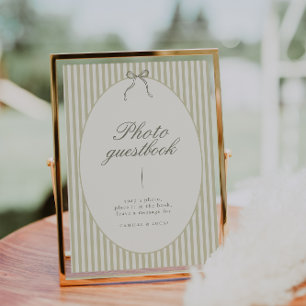 Whimsical Stripe Green Photo Guestbook Sign