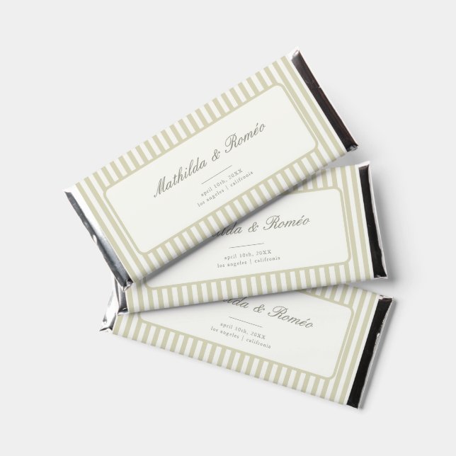 Whimsical Stripe Green Wedding Hershey Bar Favors (Front)