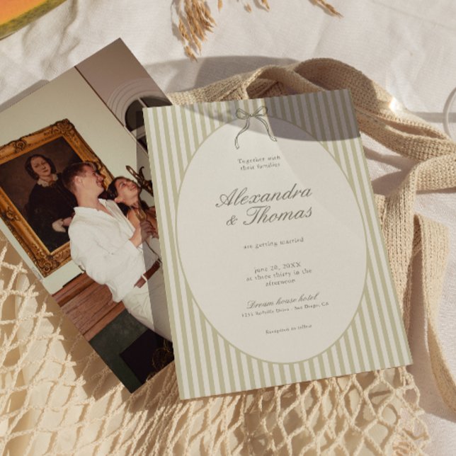 Whimsical Stripe Green Wedding Invitation (Creator Uploaded)