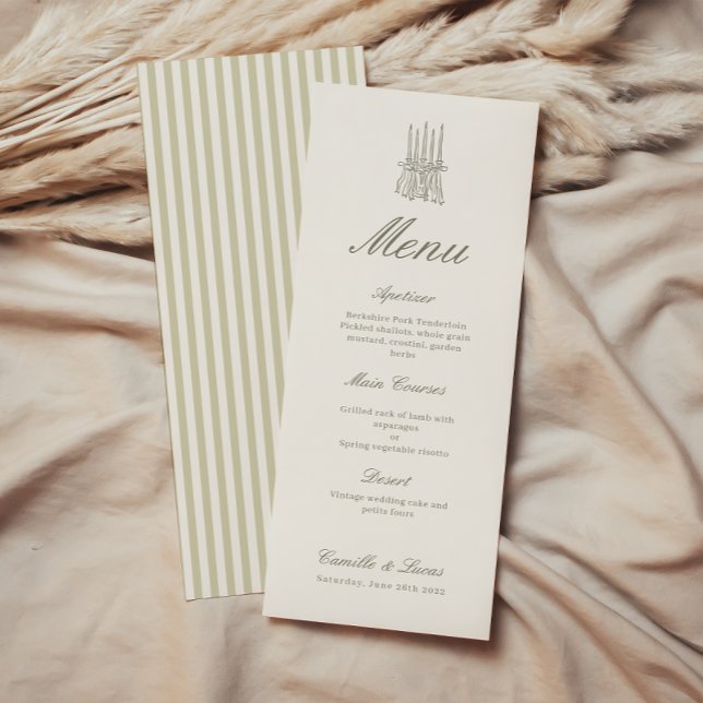 Whimsical Stripe Green Wedding Menu Invitation (Creator Uploaded)