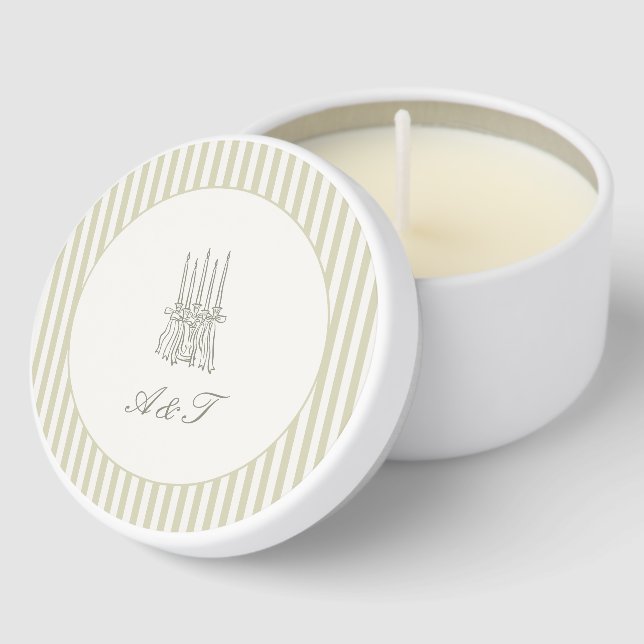 Whimsical Stripe Green Wedding  Mini Candle Favors (Corner)