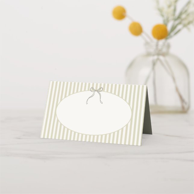 Whimsical Stripe Green Wedding Place Card (Front)
