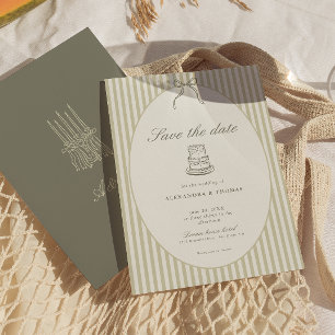 Whimsical Stripe Green Wedding Save the Date Invitation