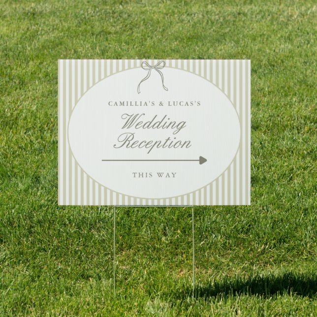 Whimsical Stripe Green Wedding Yard Sign (Insitu)