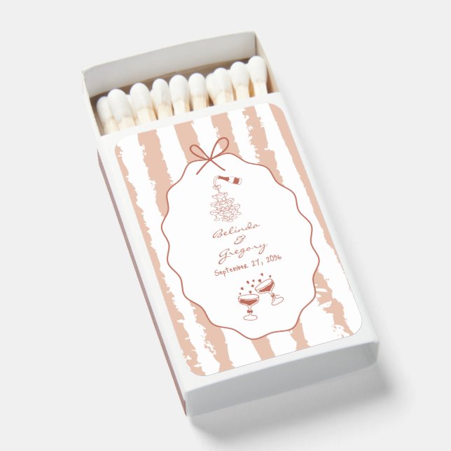 Whimsical Stripe Handwritten Painted Wedding Favor Matchboxes (Front Open)