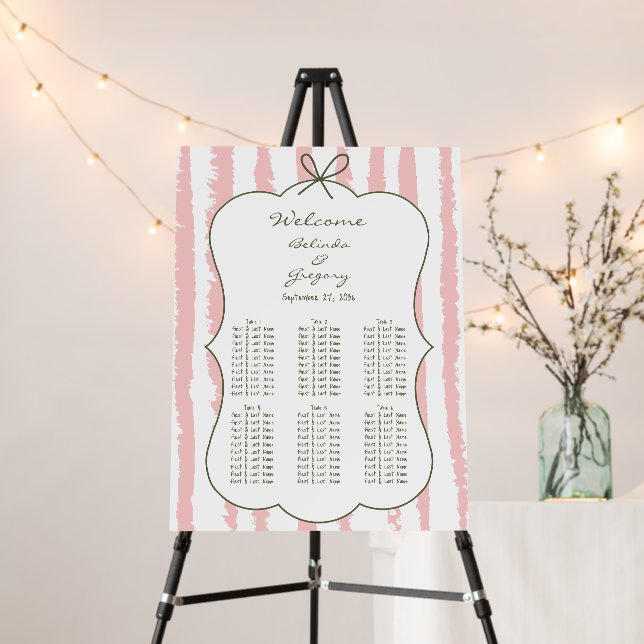 Whimsical Stripe Handwritten Wedding Seating Chart Foam Board (In Situ (Stand))