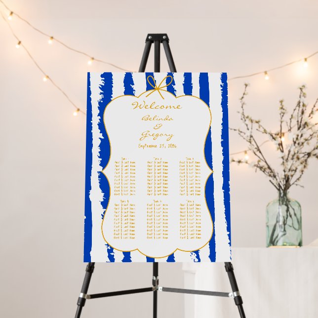 Whimsical Stripe Handwritten Wedding Seating Chart Foam Board (In Situ (Stand))