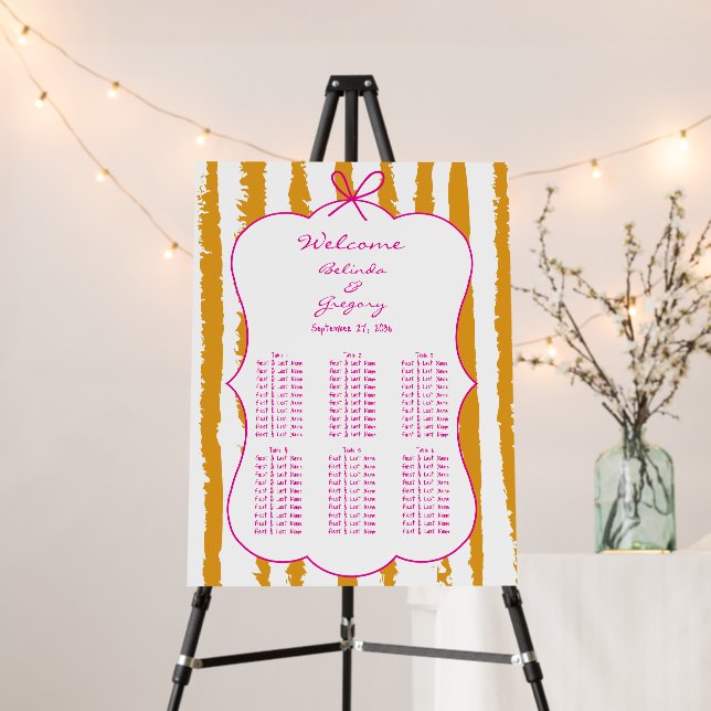 Whimsical Stripe Handwritten Wedding Seating Chart Foam Board (In Situ (Stand))