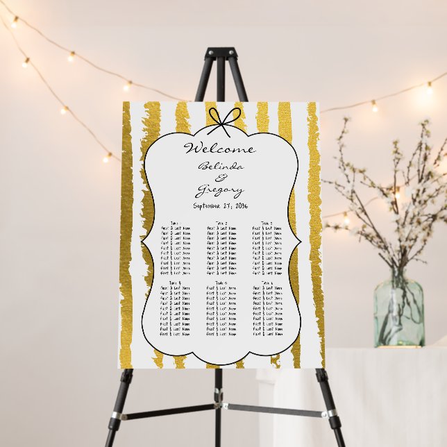 Whimsical Stripe Handwritten Wedding Seating Chart Foam Board (In Situ (Stand))