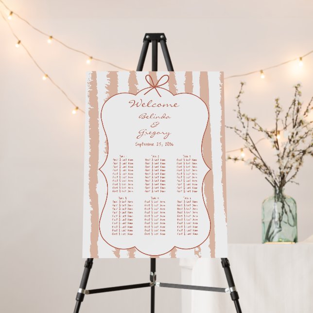 Whimsical Stripe Handwritten Wedding Seating Chart Foam Board (In Situ (Stand))