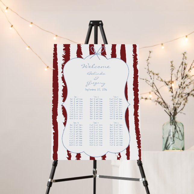 Whimsical Stripe Handwritten Wedding Seating Chart Foam Board (In Situ (Stand))